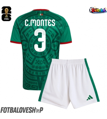 Mexiko Cesar Montes #3 Dětské Domácí Dres MS 2026 Krátký Rukáv (+ trenýrky)
